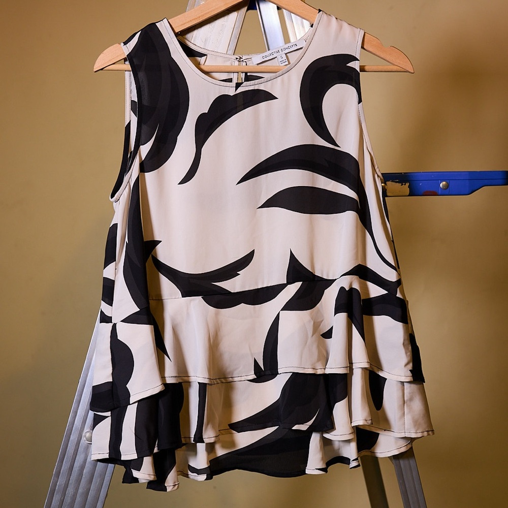 Collective Concepts Black and Cream Layered Blouse